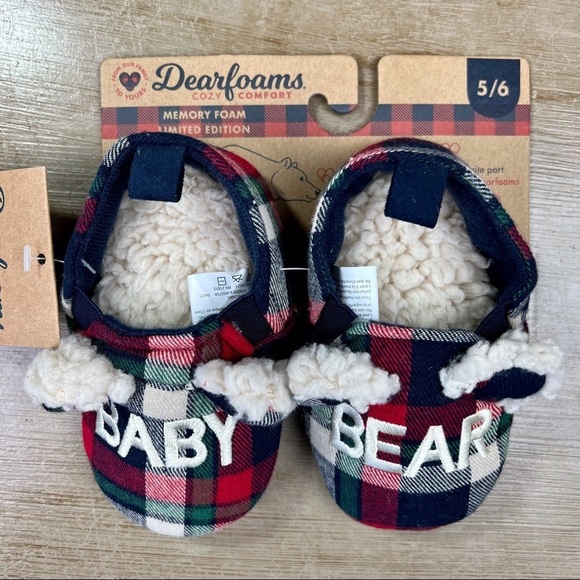 DearFoams Baby Bear Plaid Slippers Warm Cozy Sherpa Lining & Indoor/Outdoor Sole - Picture 6 of 11